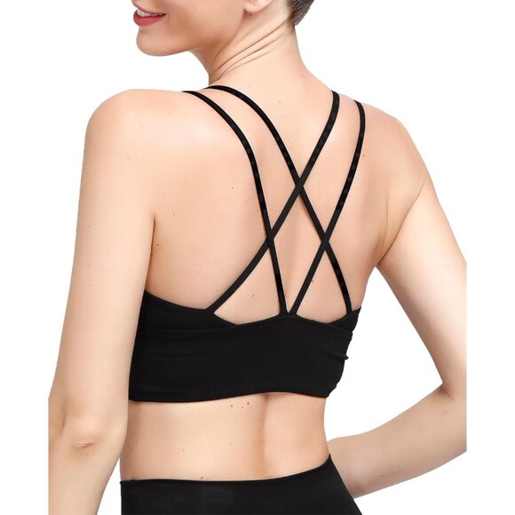 Women's Black Strappy Bralettes Pull-on Sports Bra Rave Top Festival Outfits - Picture 3 of 9